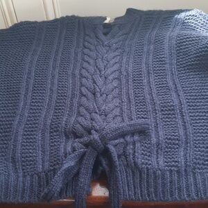 ASTR Navy Cable-Knit Scoop Sweater with Front Tie